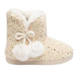 Pantuflas tipo bota de punto con purpurina para niña 