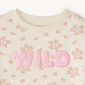 Sudadera oversized de felpa con estampado de purpurina niña. 