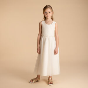 Vestido largo de ceremonia en tul bordado para niña 