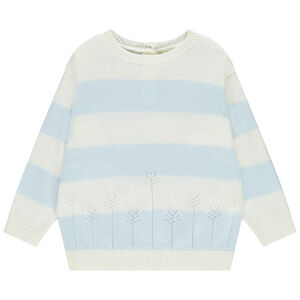 Suéter de punto a rayas con flores caladas para niña. 