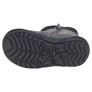 Botines de piel serraje de color gris con pompones con fantasía con cremallera 