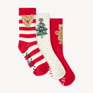 Lot de 3 paires de chaussettes hautes de Noël antidérapantes pour bébé fille  Main Lot de 3 paires de chaussettes hautes de Noël antidérapantes pour bébé fille