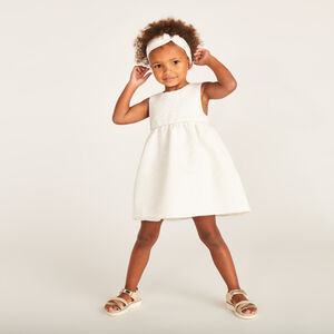 Robe de jacquard fleuri + bandeau à nœud pour bébé fille 