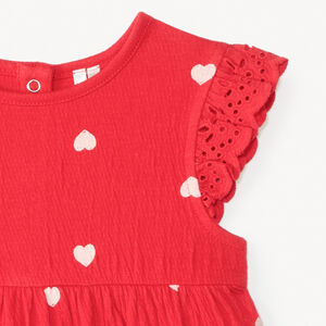 Conjunto de vestido de manga corta + diadema con estampado de corazones para bebé niña 