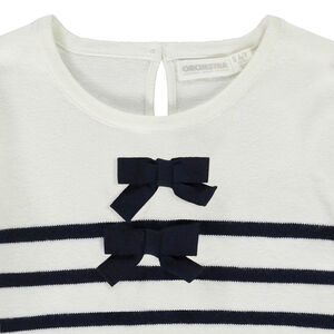 Jersey de punto a rayas con lazos niña 