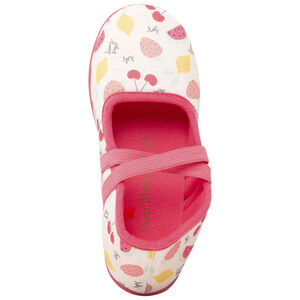 Pantuflas en forma de merceditas con estampado de frutas para niña 