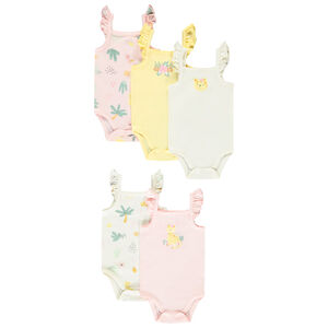 Lote de 5 Bodies de fantasía con tirantes volantes para niña bebé 