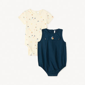 Conjunto de 2 piezas con ranita bordada de barco para bebé niño. 
