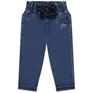 Jean con nudo en foulard estampado de flores para bebé niña 