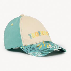 Gorra bicolor de tela con estampado tropical para niño. 