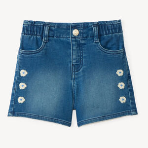 Pantalones cortos de jean con bordado de flores para niña. 