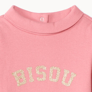 Camiseta interior de canalé con cuello alto y mensaje brillante para bebé niña 