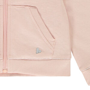 Chaleco liso con capucha y bolsillo + corazón bordado para niña 