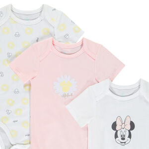 Pack de 3 bodies de manga corta Minnie Disney para bebé niña con aperturas diferentes según la edad. 