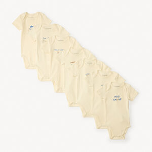 Lote de 7 bodies lisos con estampado divertido para bebé 