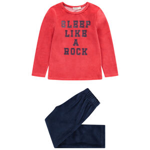 Pijama de terciopelo bicolor con mensaje estampado 