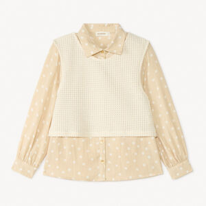 Camisa de manga larga con lunares + suéter de punto liso para niña 