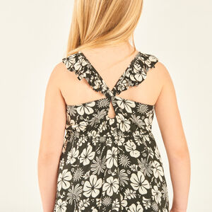 Vestido de tirantes con volantes y estampado de flores exóticas niña 