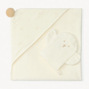 Conjunto de baño de 2 piezas: capa de 80 x 80 cm + guante de elefante para bebé. 