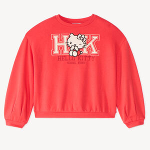 Sudadera oversized para niña de felpa con bordado de Hello Kitty. 