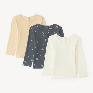 Pack de 3 camisetas de manga larga para bebé niña, lisas y con estampado. 