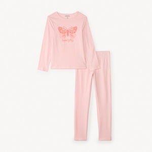 Conjunto de pijama de 2 piezas lisas con estampado de mariposa para niña 