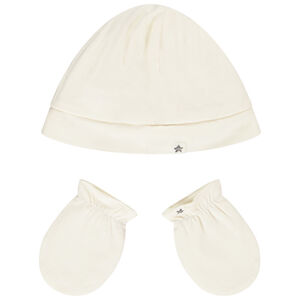 Conjunto gorro y manoplas con etiqueta de estrella para bebé 