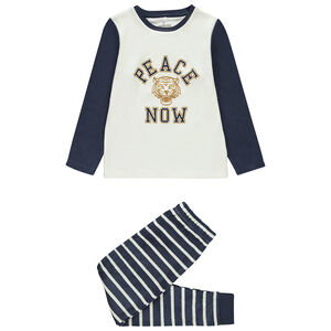 Pijama de terciopelo de 2 piezas con efecto color bloque y rayas para niño 
