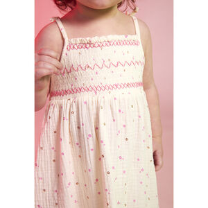 Vestido de tirantes de gasa de algodón con estampado de flores para niña bebé 