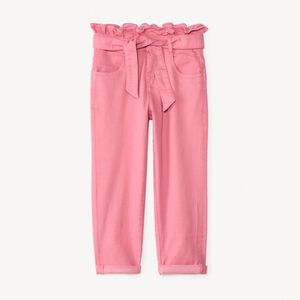 Jean paperbag uni avec ceinture à nouer pour fille  Main Jean paperbag uni avec ceinture à nouer pour fille