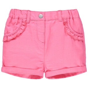 pantalon corto rose en maille y bolsillos con volantes 