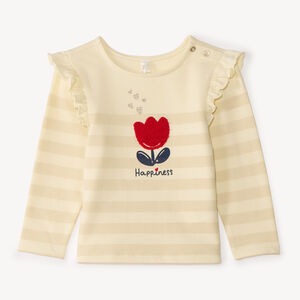 Camiseta de rayas de manga larga para bebé niña con parche de tulipán. 