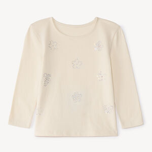 Camiseta de manga larga con flores de strass para niña 