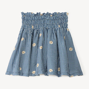 Falda de niña vichy con fruncido y bordado floral 