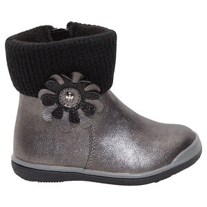 Botines plateados con parche de flor y cuello de punto  Main Botines plateados con parche de flor y cuello de punto