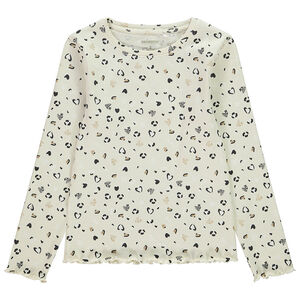 Camiseta de manga larga de punto acanalado con estampado fantasía para niña 