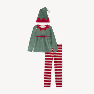Conjunto de pijama divertido de 3 piezas de duende navideño para niña  Main Conjunto de pijama divertido de 3 piezas de duende navideño para niña