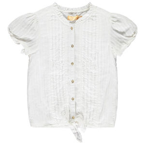 Blusa de manga corta con nudo y efecto plisado para niña.  Main Blusa de manga corta con nudo y efecto plisado para niña.
