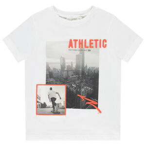 Camiseta de manga corta con fotoprint y bordado para niño 