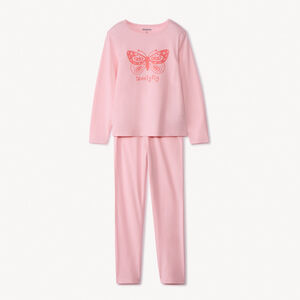 Conjunto pijama 2 piezas lisas con estampado de mariposa para niña  Main Conjunto pijama 2 piezas lisas con estampado de mariposa para niña