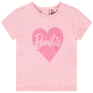Camiseta de manga corta estampada de Barbie con purpurina para niña bebé 
