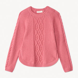 Pull manches longues en tricot torsades et lurex pailleté pour fille   Main Pull manches longues en tricot torsades et lurex pailleté pour fille