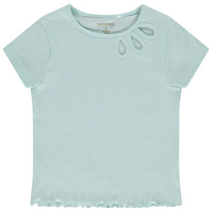 Camiseta de manga corta de punto acanalado y calado para niña 