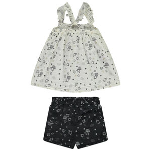 Conjunto camiseta sin mangas y short estampado fantasía pájaros para bebé niña 