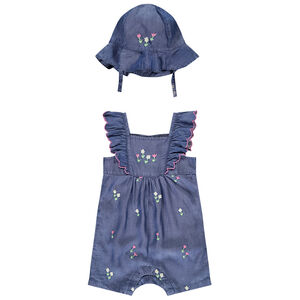 Mono con charlota de tela bordada de flores para bebé niña 