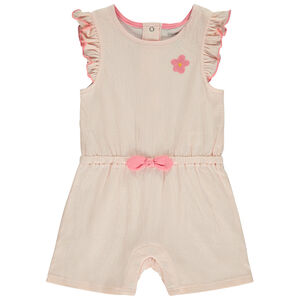 Combishort efecto arrugado con flor bordada para bebé niña 