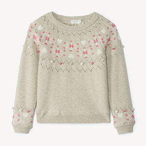 Pull en tricot à motif jacquard et doublure velours pour fille   Main Pull en tricot à motif jacquard et doublure velours pour fille