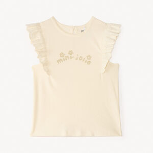 Camiseta de manga corta con volantes y estampado brillante para niña bebé. 