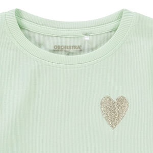Camiseta de manga larga de punto de canalé con bordado de corazón niña 