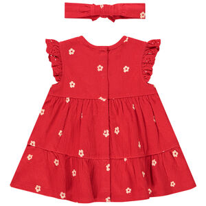 Vestido efecto arrugado + banda estampada de flores para bebé niña 